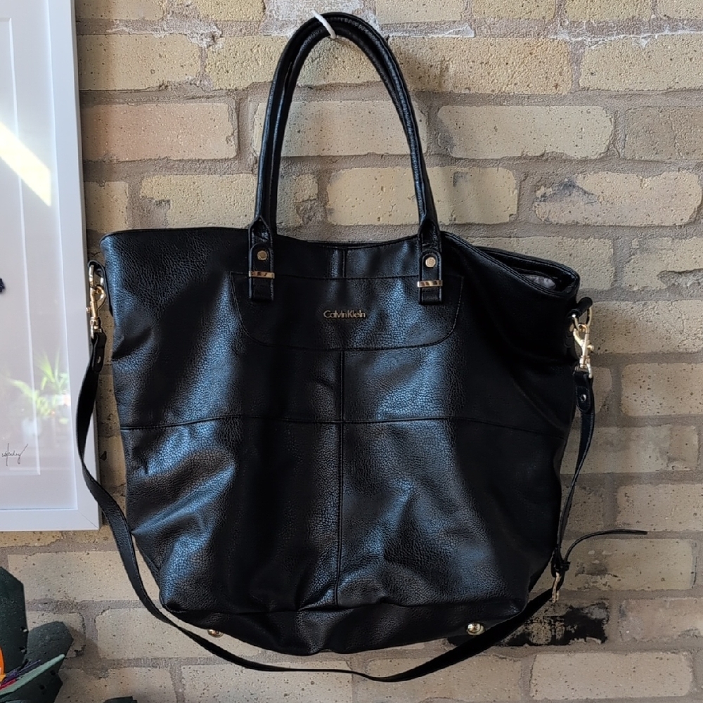 Calvin Klein Black Luggage Tote with Gold Accents